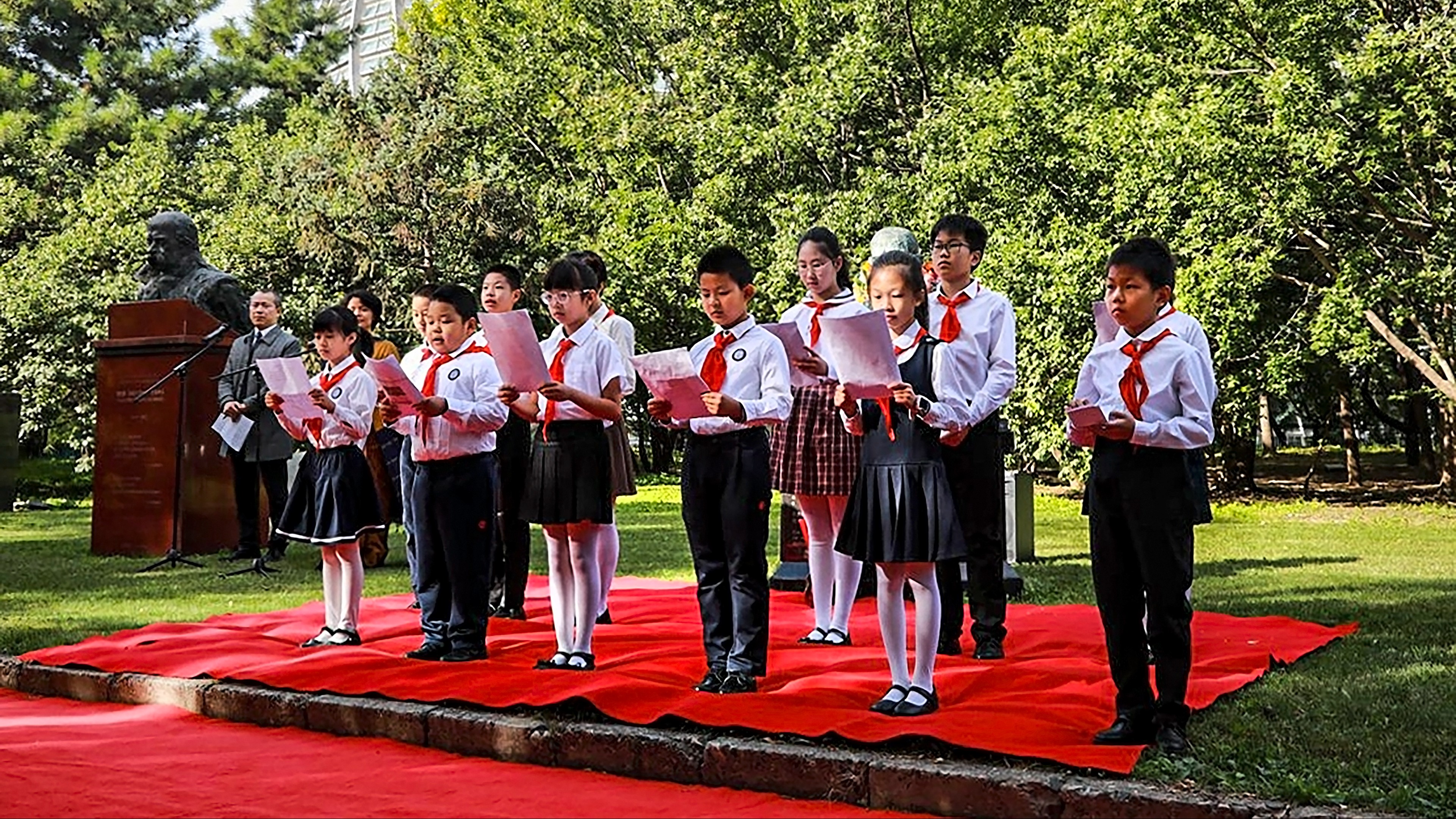 Chinese dancers, school children perform during Gandhi Jayanti celebrations in Beijing