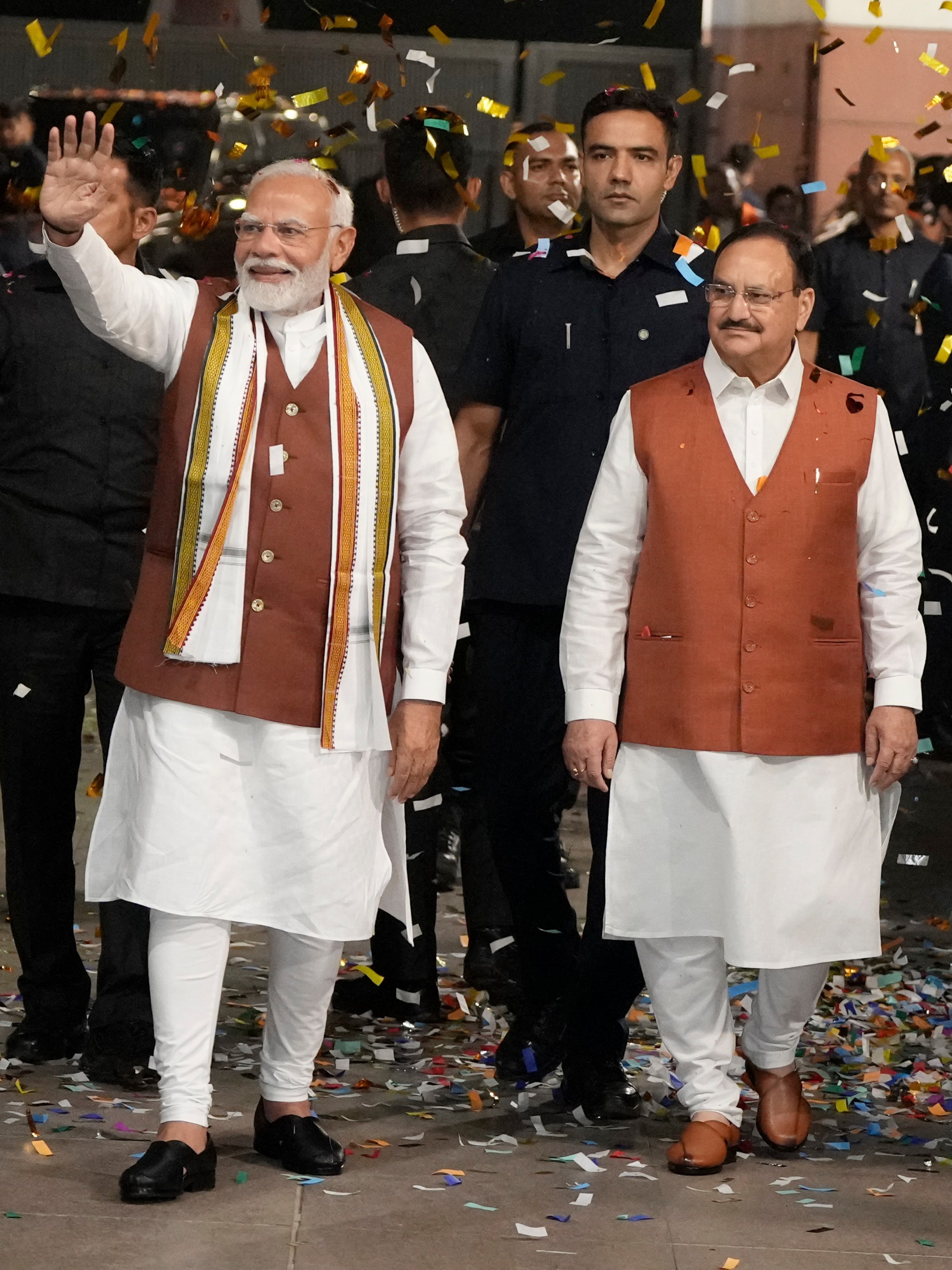 Prime Minister Narendra Modi arriving at the BJP headquarters with JP Nadda.