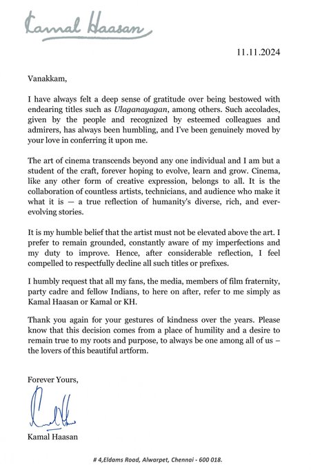 Kamal Hassan's statement
