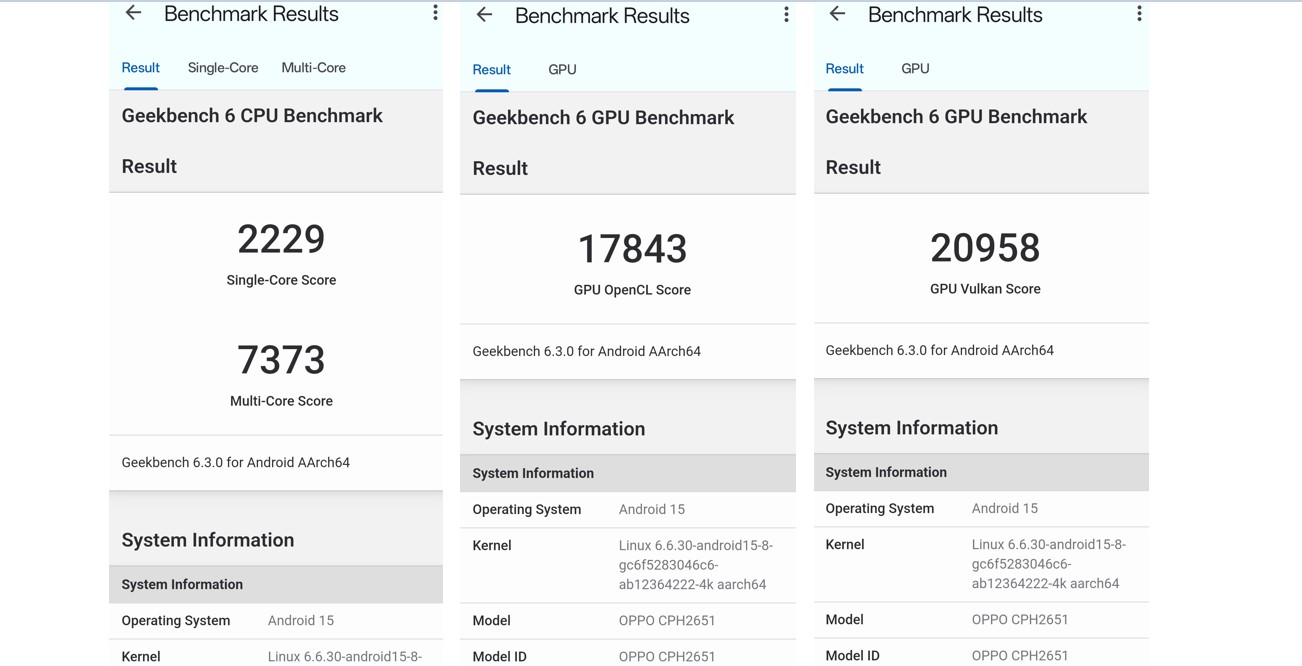 Oppo Find X8 Geekbench Performance Score on Geekbench 6.0