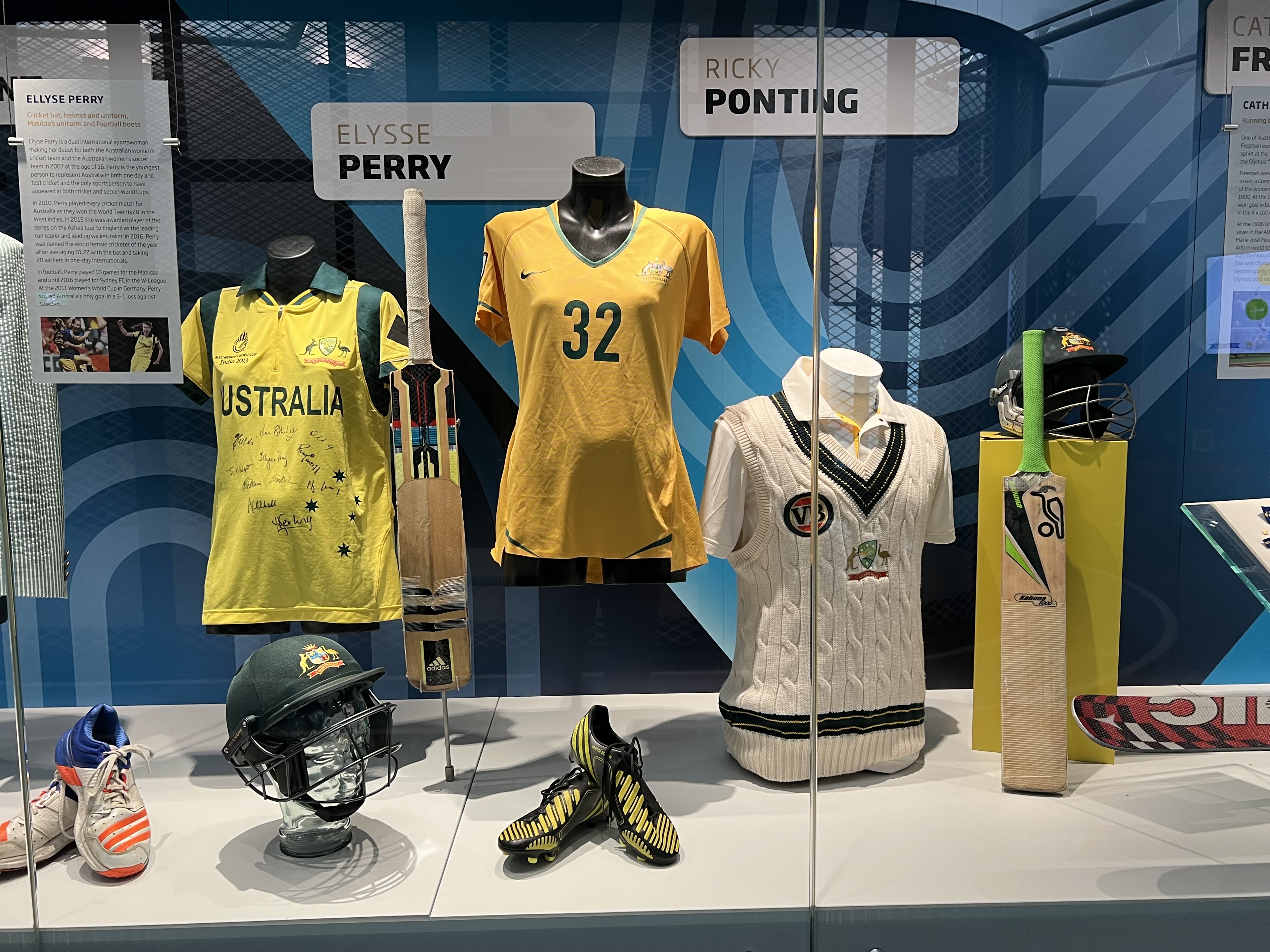 Jerseys of former Australian captains Elysse Perrty and Ricky Ponting. 