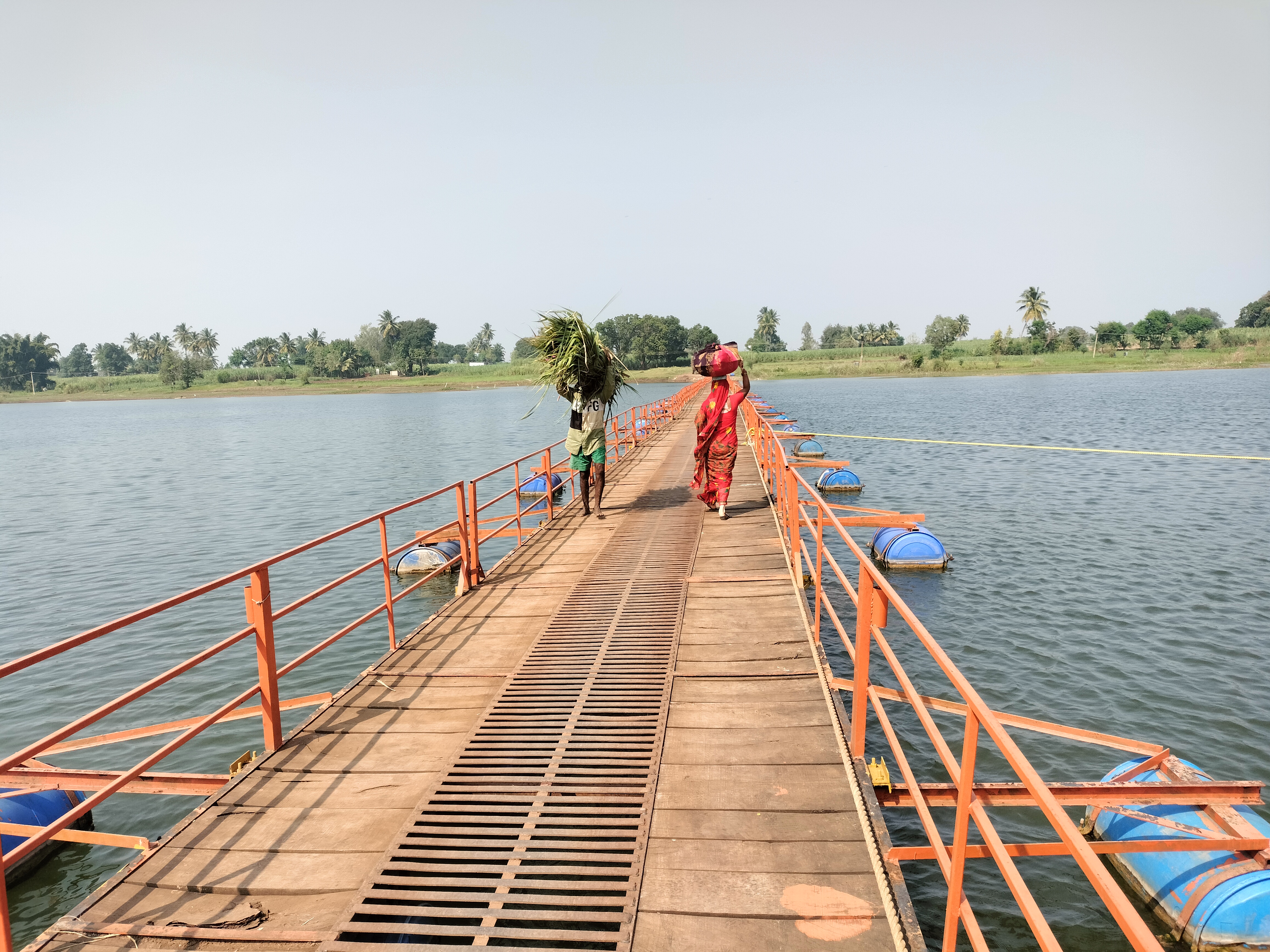 The floating bridge built between Kankanwadi and Guheshwar in Bagalkot district.