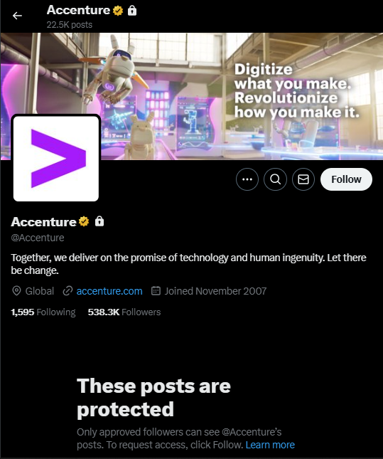 Accenture's profile on X is locked. 