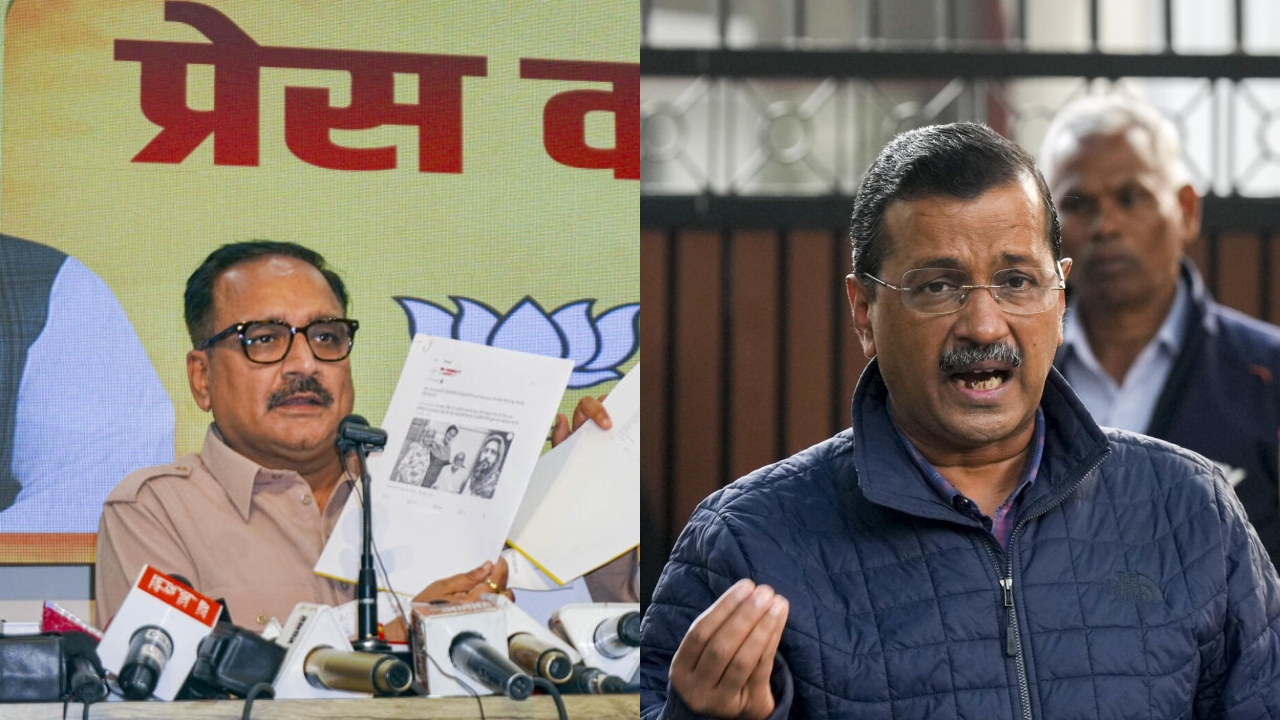 Virendra Sachdeva (L); Arvind Kejriwal. 