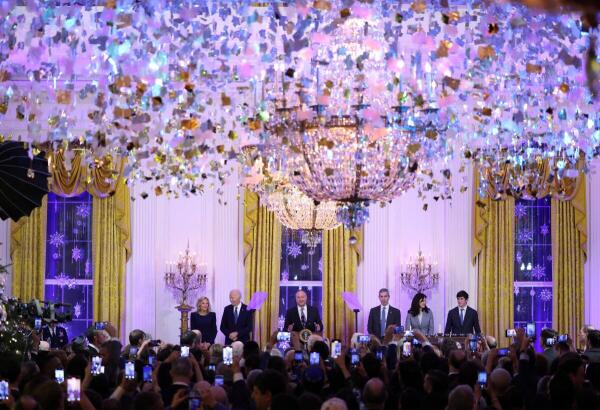 US second gentleman Doug Emhoff speaks as President Joe Biden and first lady Jill Biden host a Hanukkah reception at the White House in Washington, US.