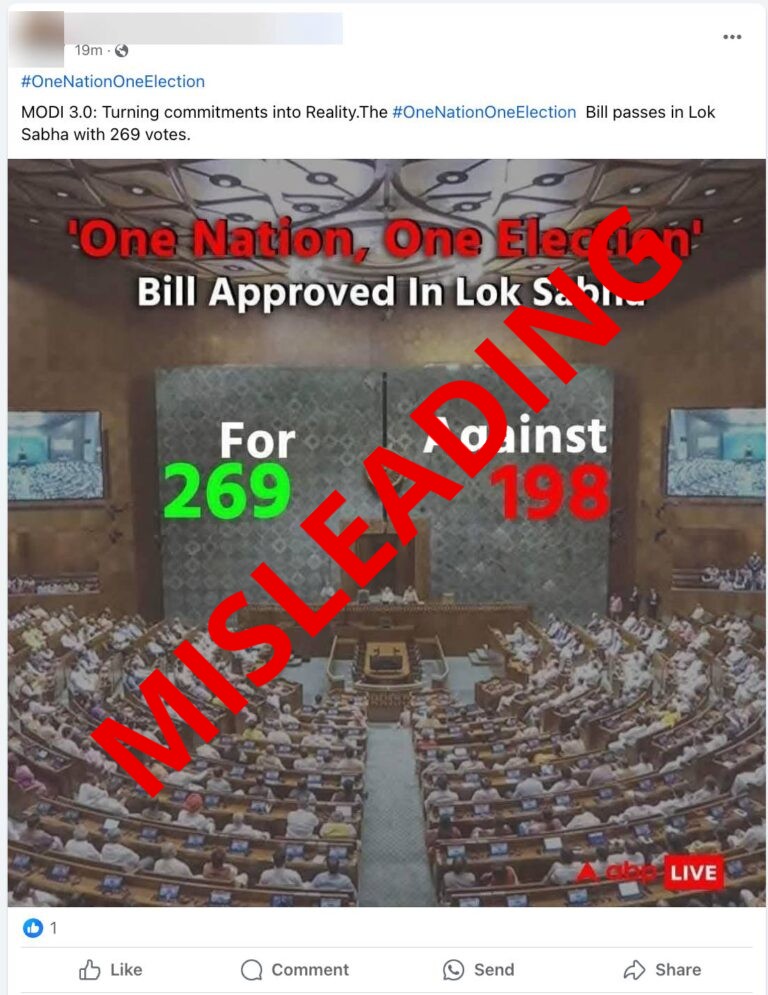 Fact Check | Lok Sabha did not pass the bills related to ‘One Nation, One Election’ on December 17, 2024