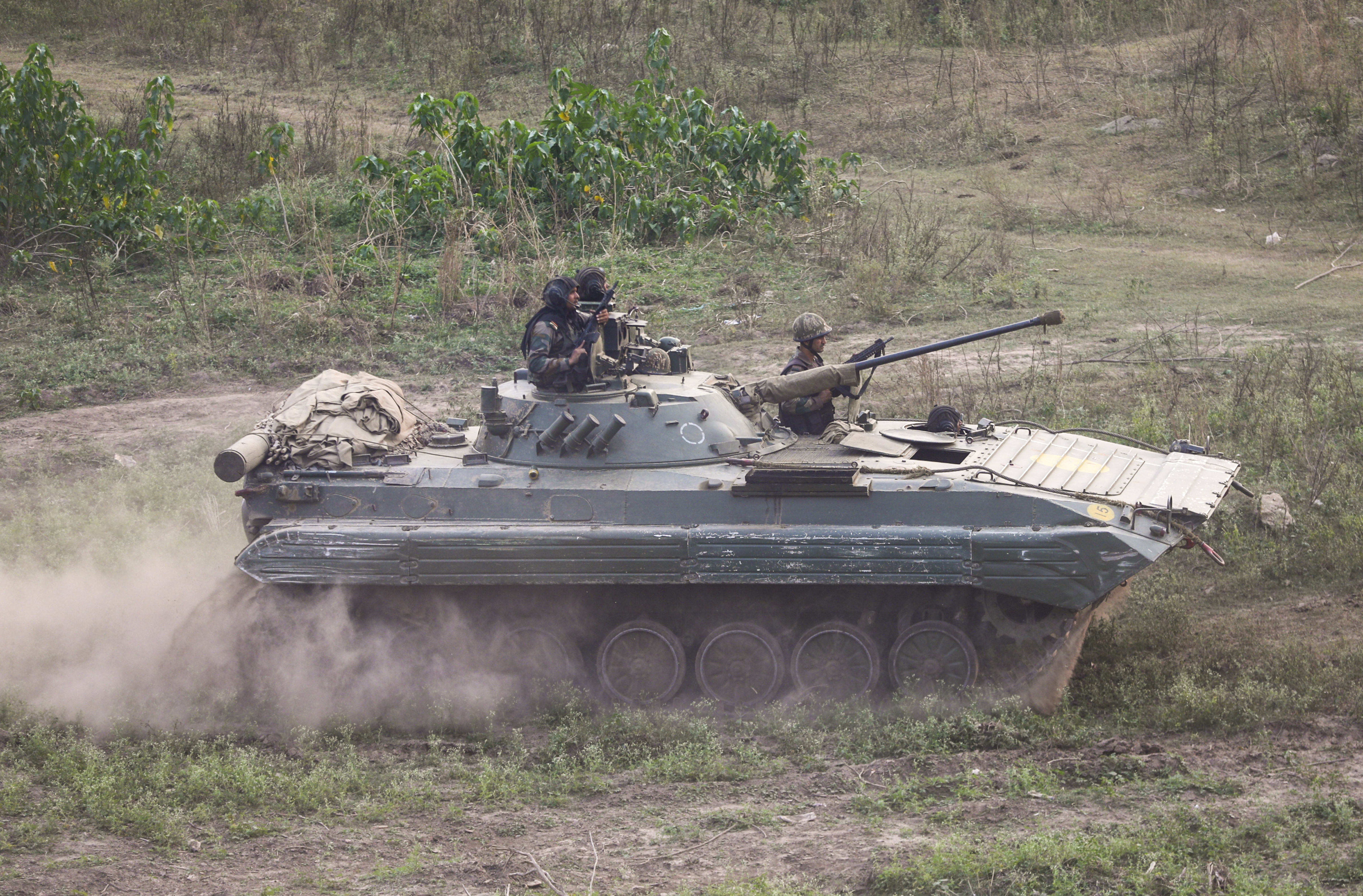 Jammu: An army tank during an operation following a terrorist attack on an army convoy at Akhnoor sector in Jammu Monday Oct 28 2024. 