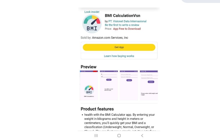 BMI CalculationVsn app.