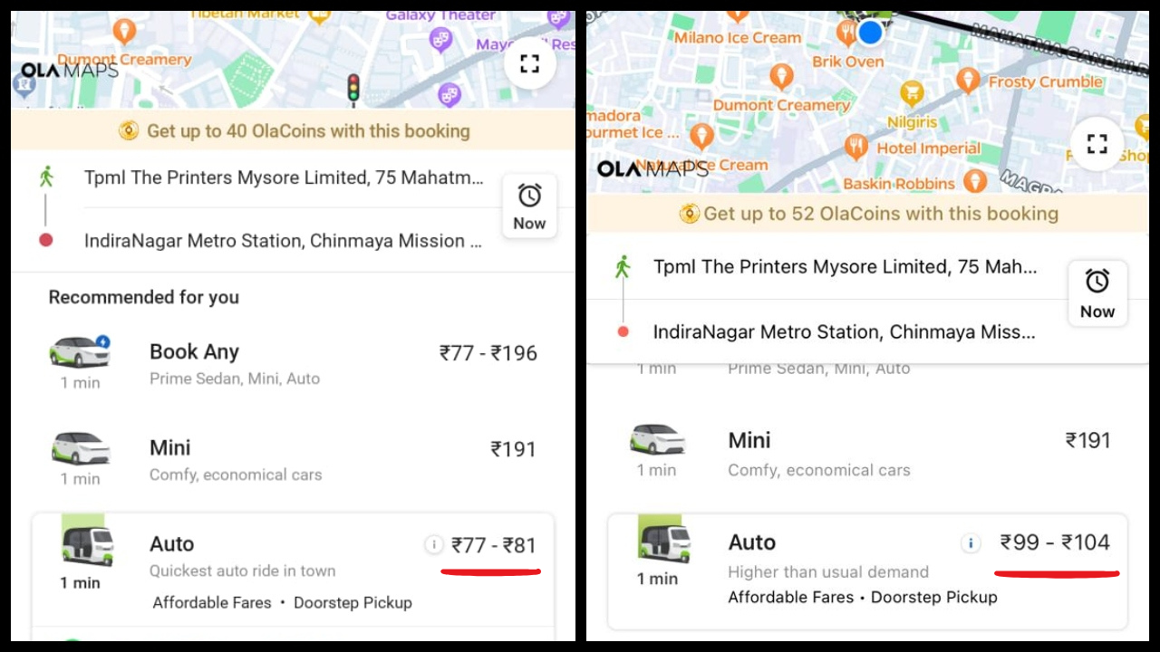 The left side showcases prices shown on an Android phone and the the right side shows the prices on an iPhone. 