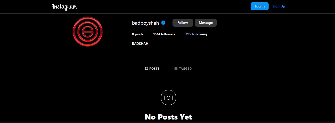 A screenshot of Badshah's Instagram account. 