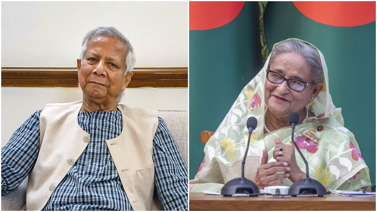 Chief Adviser to Bangladesh's interim government, Muhammad Yunus(L) and former Bangladesh PM Sheikh Hasina. 