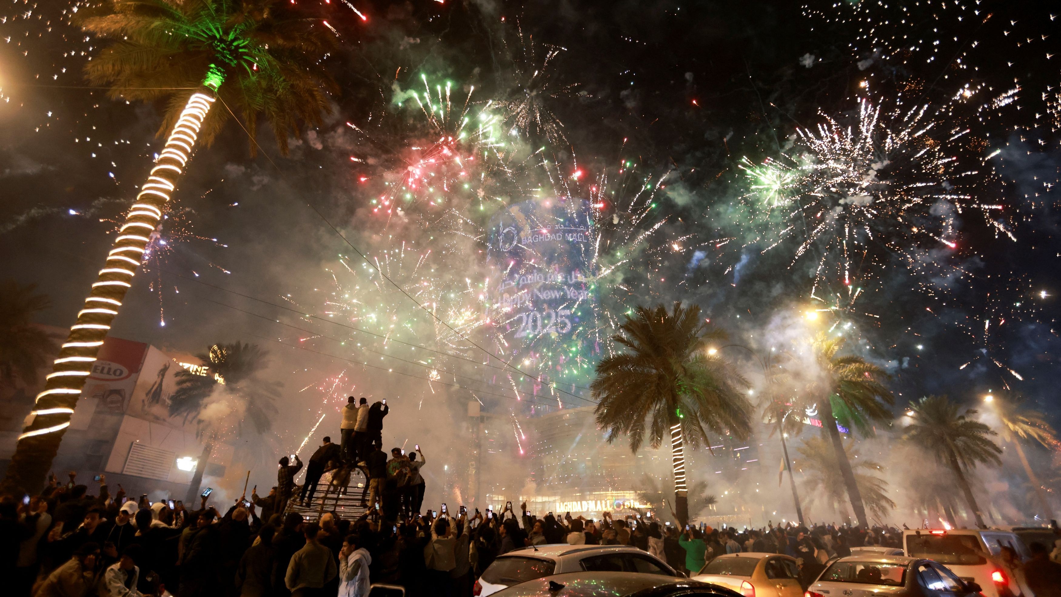 Fireworks during New Year celebrations in Baghdad, Iraq.