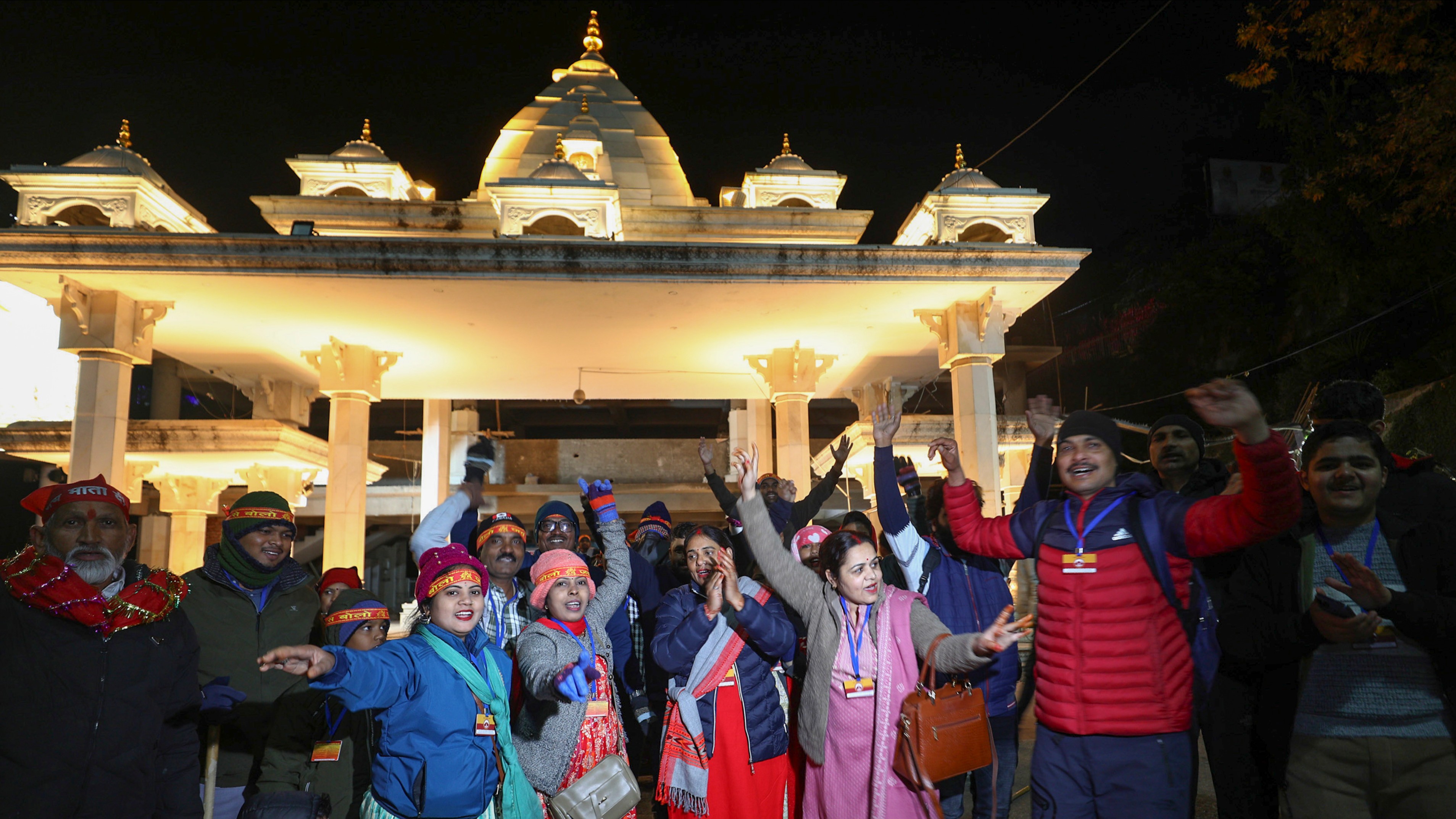 Devotees on the way to Mata Vaishno Devi on the first day of New Year 2025, at Katra in Reasi, Jammu &amp; Kashmir.