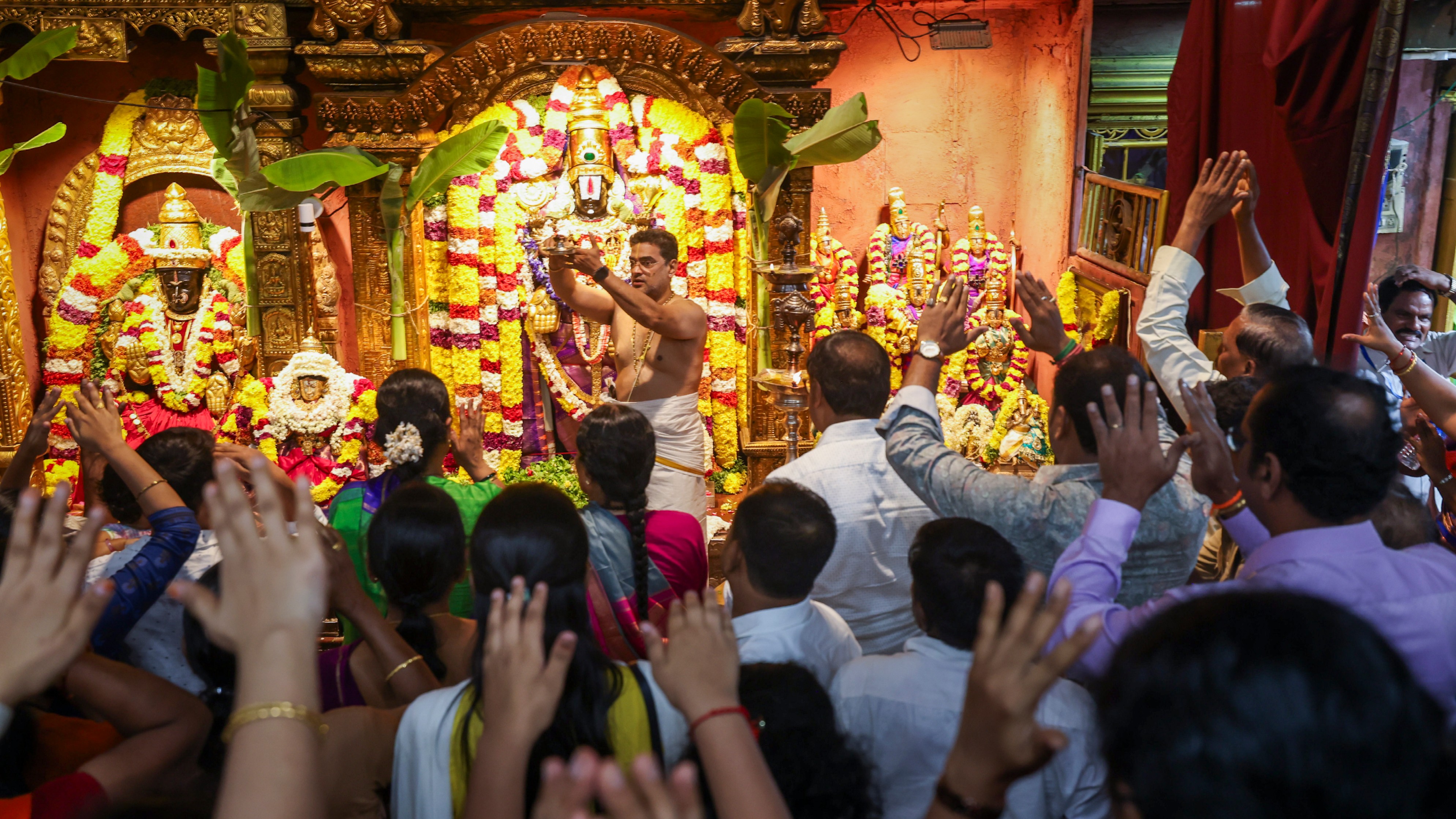 Devotees during a special prayer at Tirumala Tirupati Devasthanam on the first day of the New Year in Chennai.