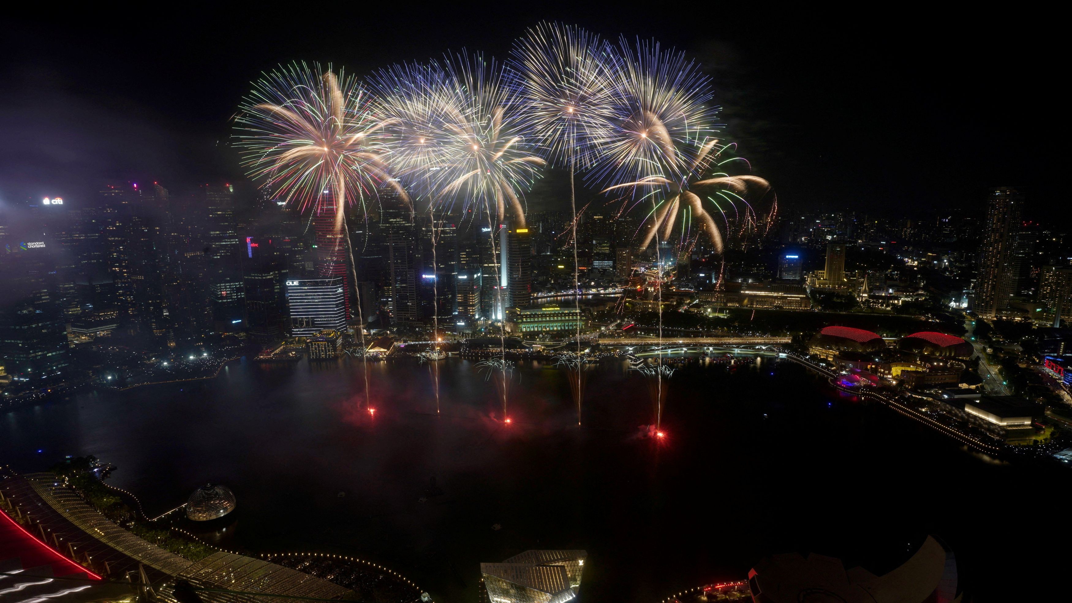 Fireworks explode over the Marina Bay during the New Year celebrations in Singapore.