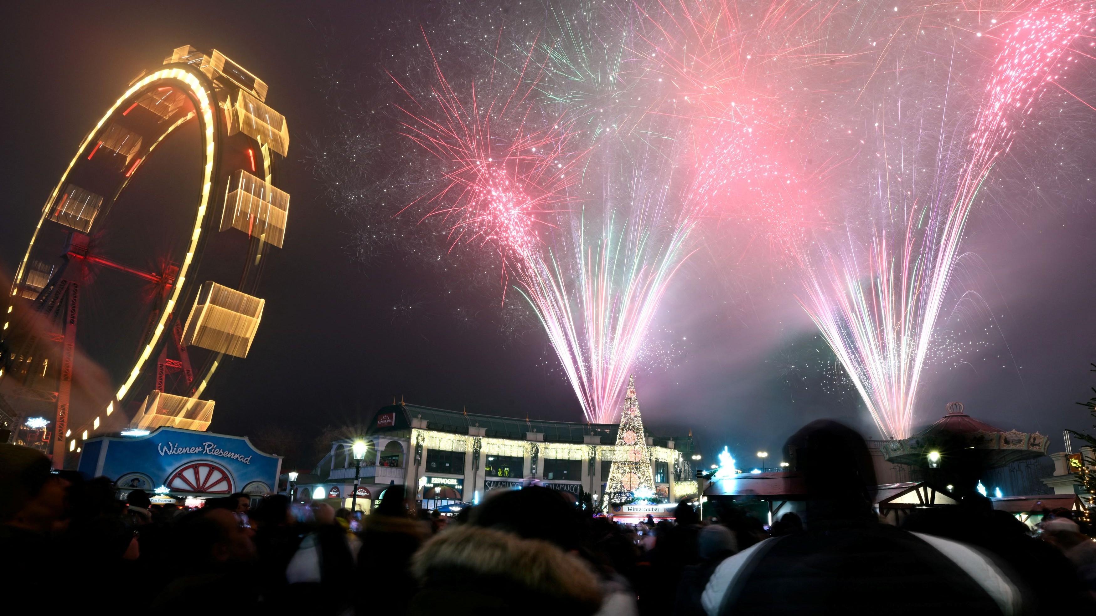 Fireworks explode over Vienna's Prater during New Year celebrations in Vienna, Austria.