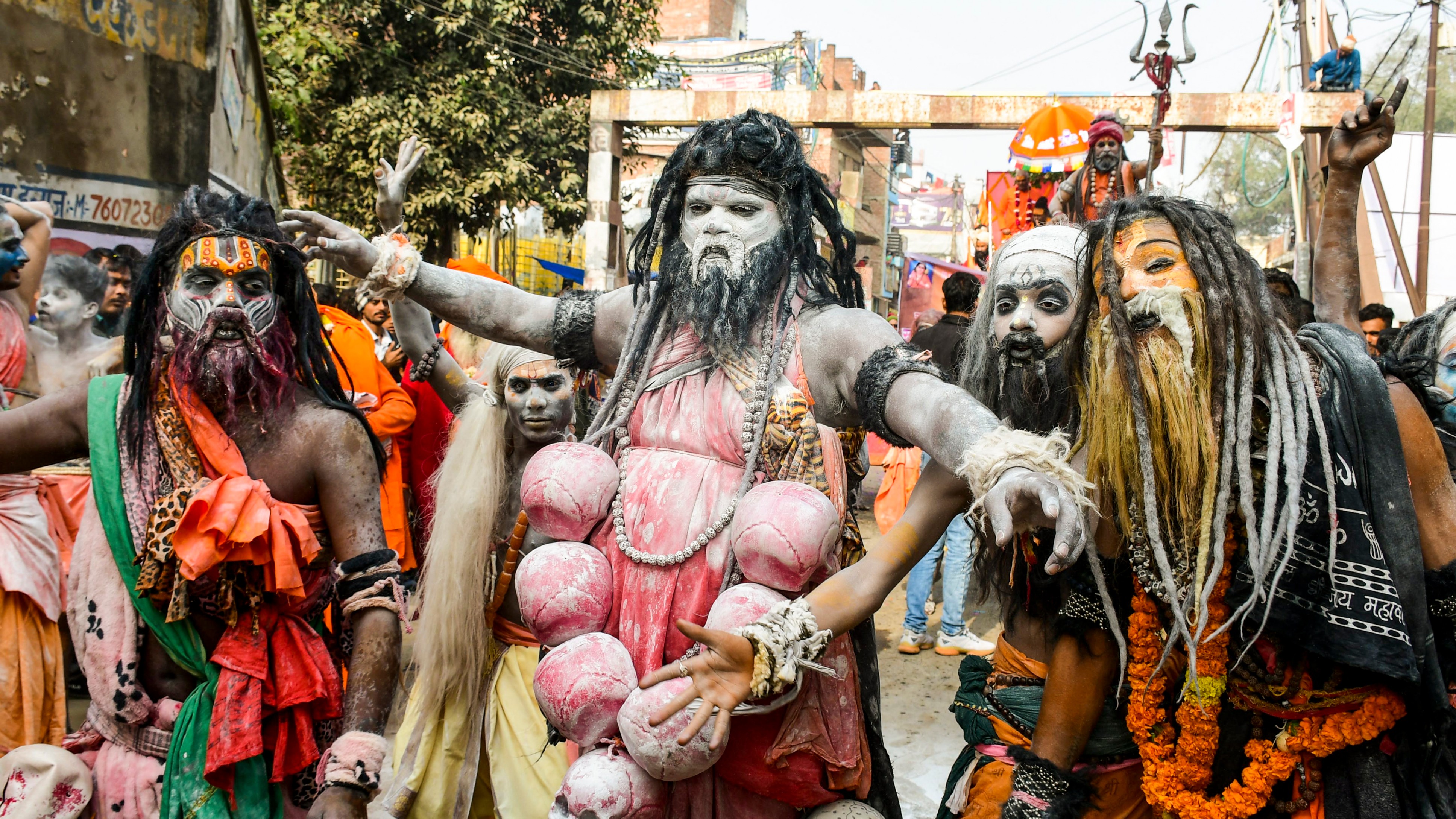 Naga Sadhus take part in a procession towards Sangam ahead of Maha Kumbh Mela 2025 in Prayagraj.