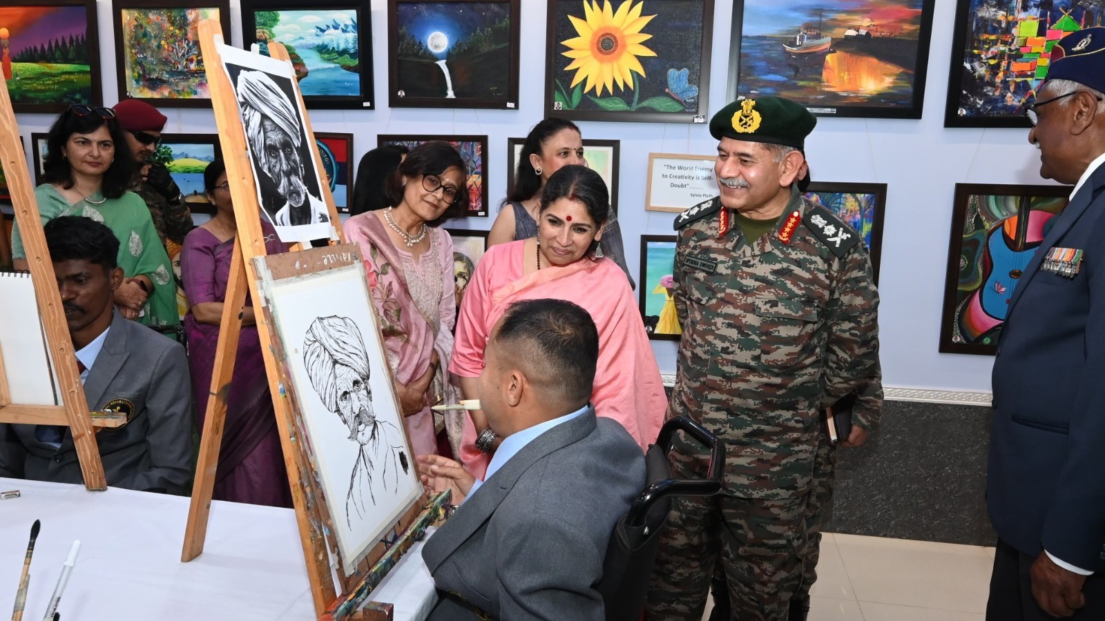 Quadriplegic ex-serviceman creates mouth-painted portrait of Army chief