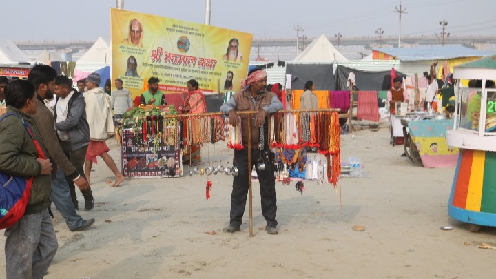 A vendor waiting for customers at the MahaKumbh 2025 at Prayagraj, Uttar Pradesh.