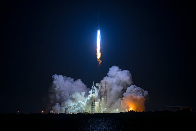 The flames from Blue Origin's New Glenn Rocket during the lift-off illuminated night into day at Cape Canaveral Space Force Station in Florida.