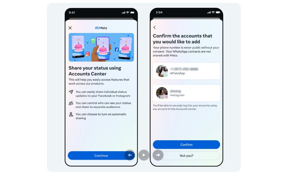 WhatsApp gets Accounts Center feature to share status on Instagram and Facebook.