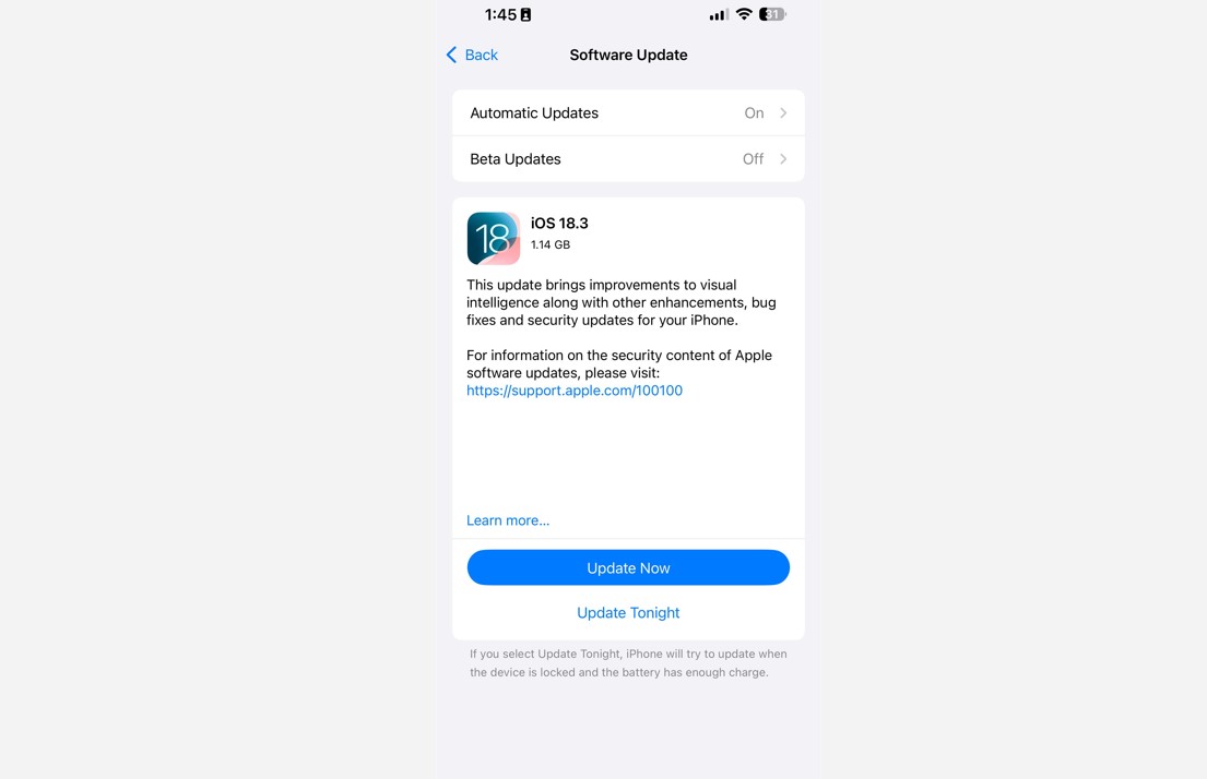 iOS 18.3 update.