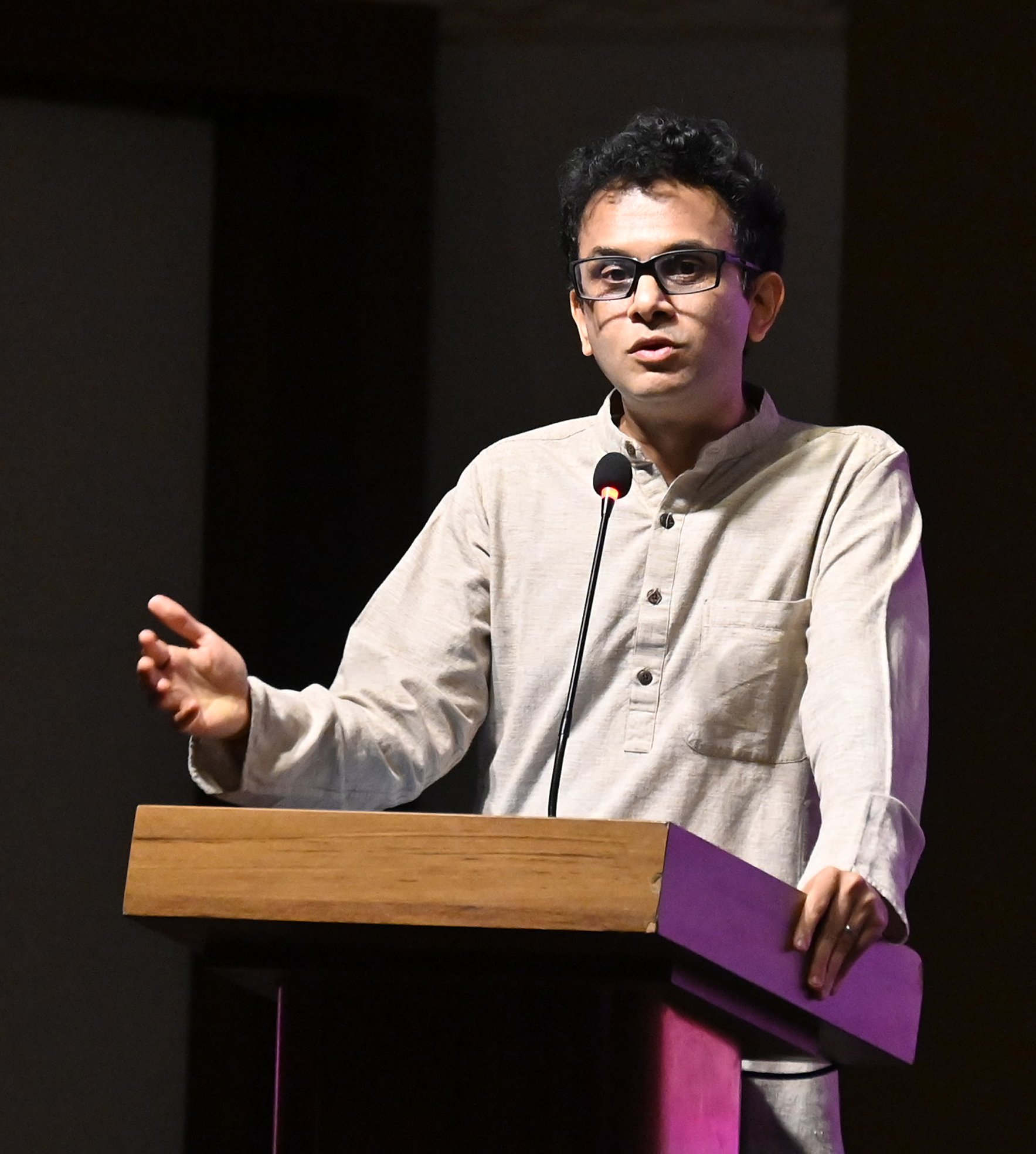 Founder of the Murty Classical Library of India Rohan Murty talks at the 10 years of the library in Bengaluru on Tuesday. 
