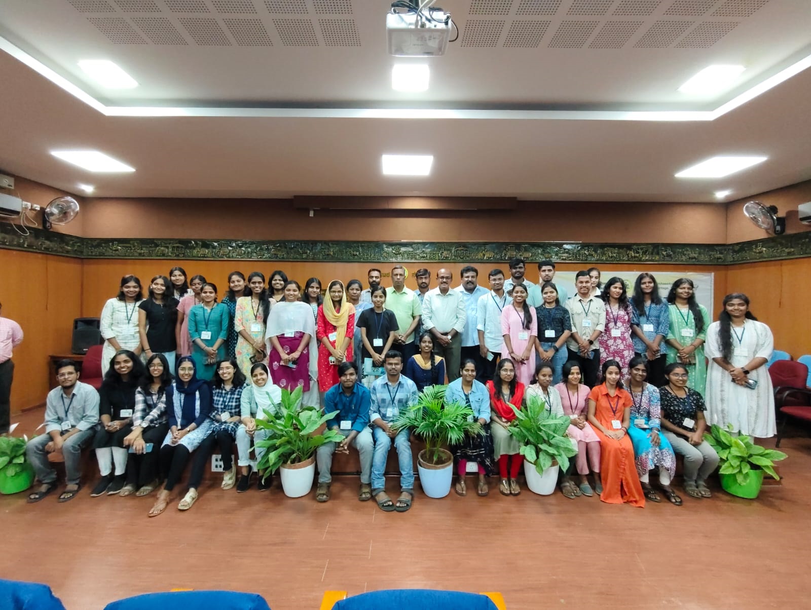 Students of Regional College of Education, during the lecture on ‘Historical footprints of Gangas in Bengaluru’, as part of monthly talks, hosted by Archaeology, Museums and Heritage department, in Mysuru, on Wednesday. Deputy Director of the department N Shashidhar, researcher M G Bhyrappa and professor Shalvapille Iyengar are seen. 
