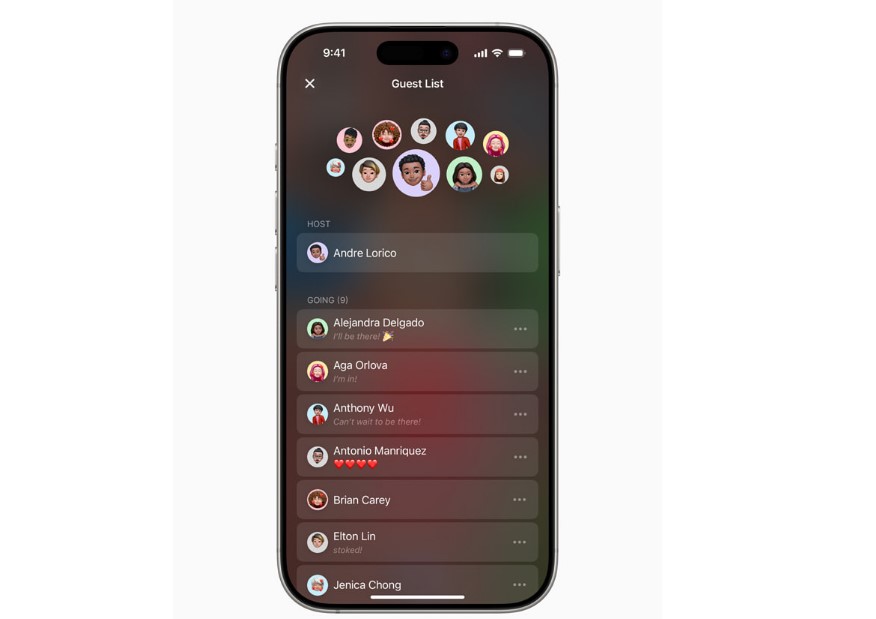 Guest list on Apple Invites app.