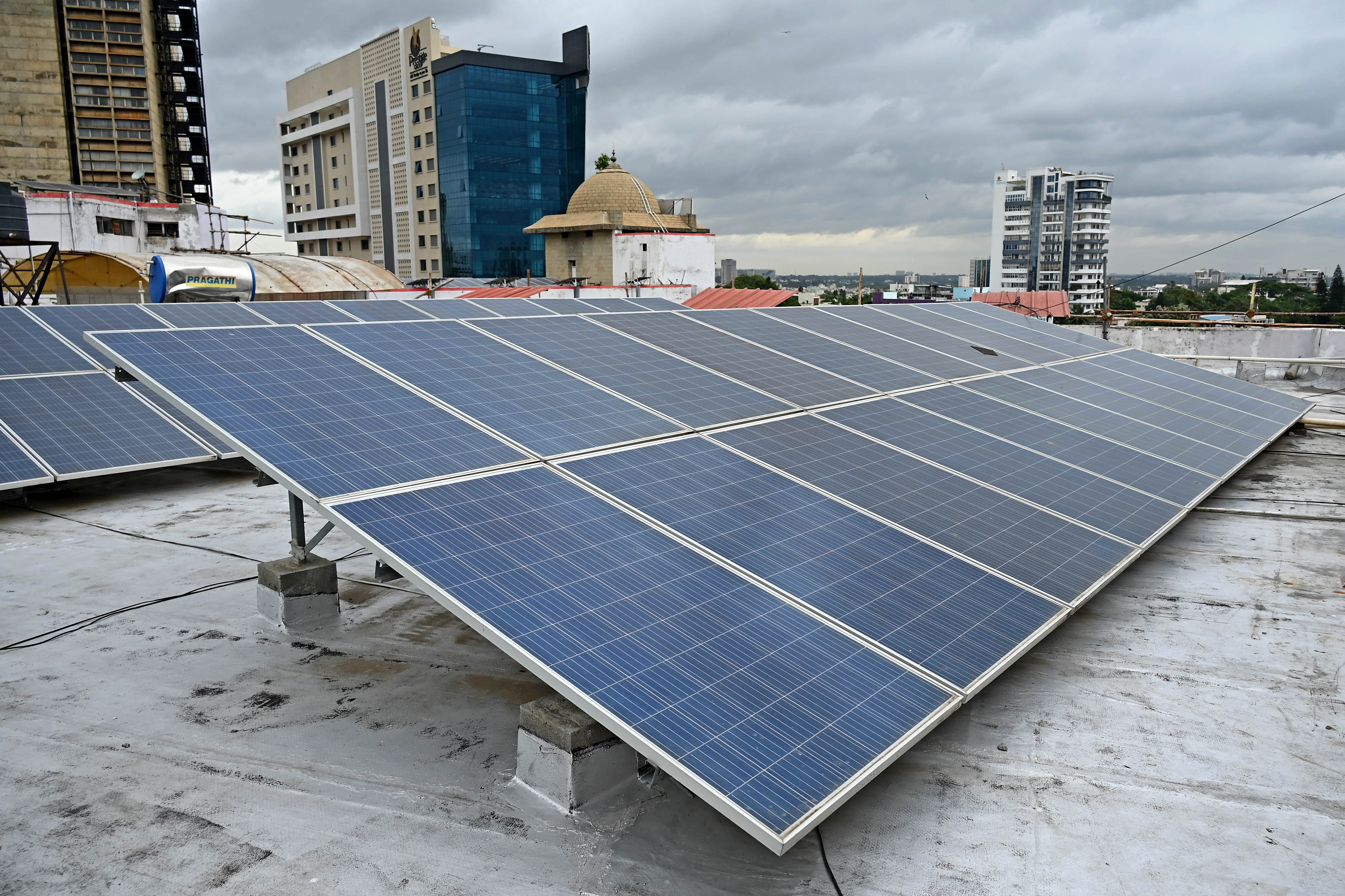 Rooftop solar panels atop a building in Electronic City.