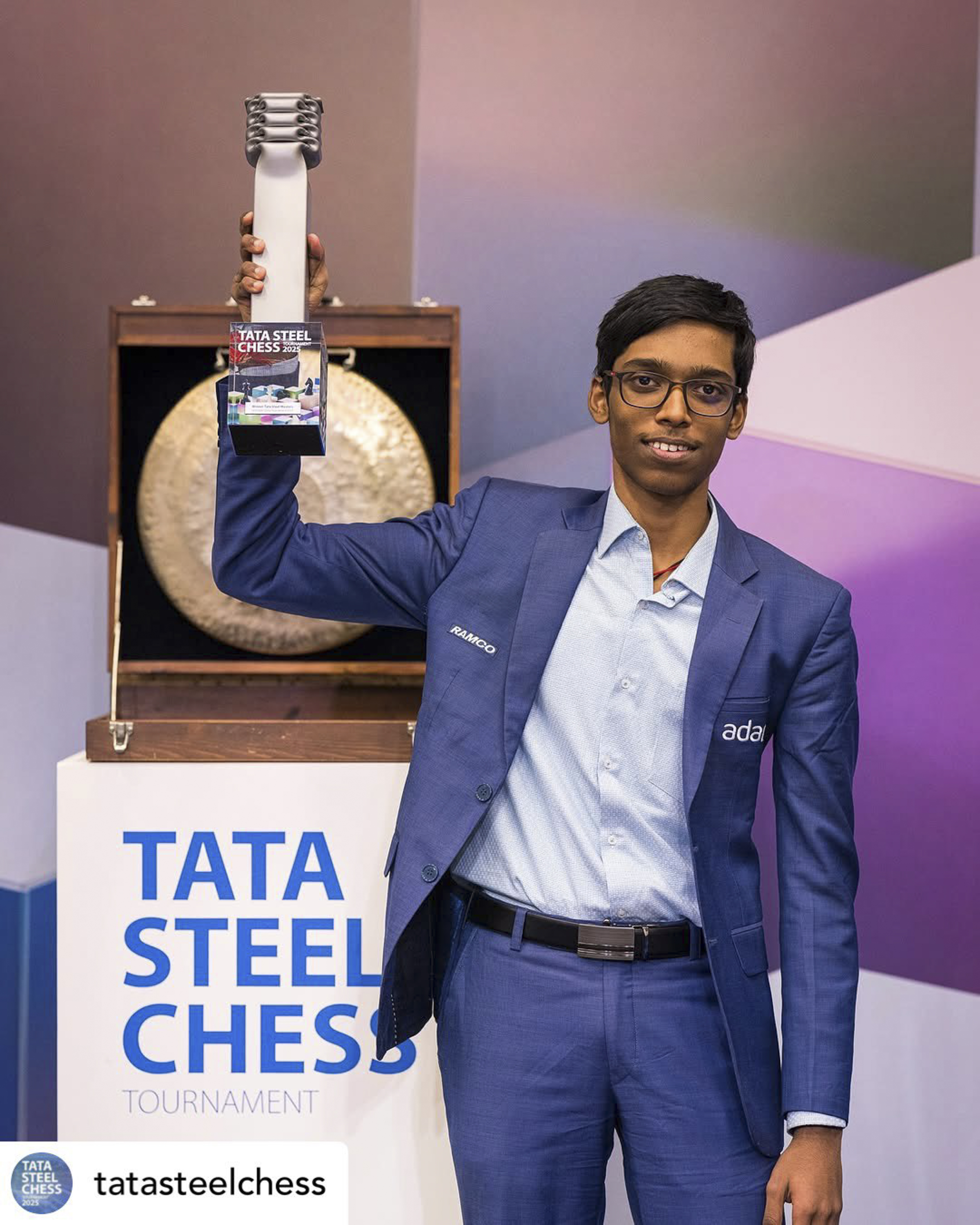 R Praggnanandhaa after winning the Tata Steel Chess Masters.