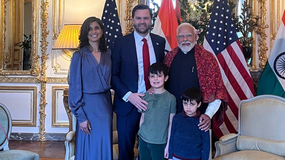 PM Modi meets US Vice President Vance, wife Usha and their kids in Paris