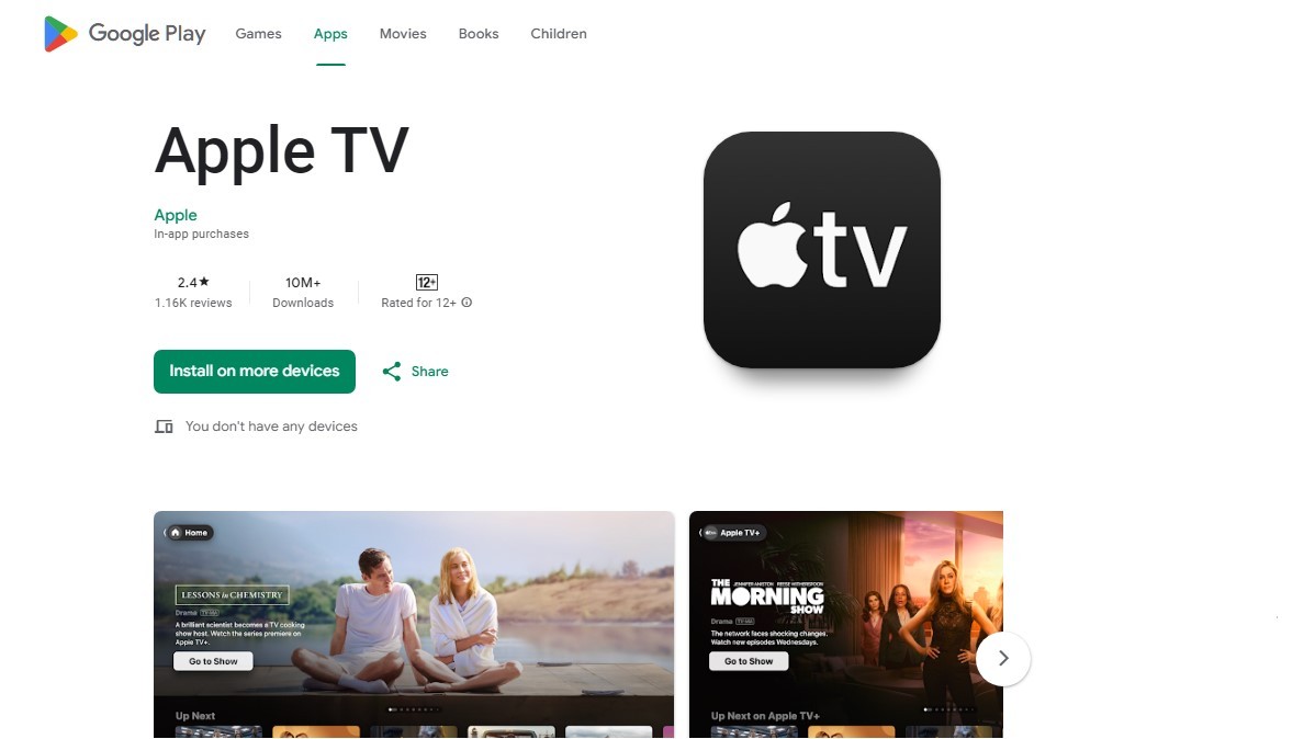 Apple TV on Google Play Store.