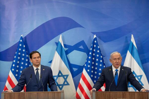 US  Secretary of State Marco Rubio and Israeli Prime Minister Benjamin Netanyahu attend a press conference at the Prime Minister's office in Jerusalem, February 16, 2025.