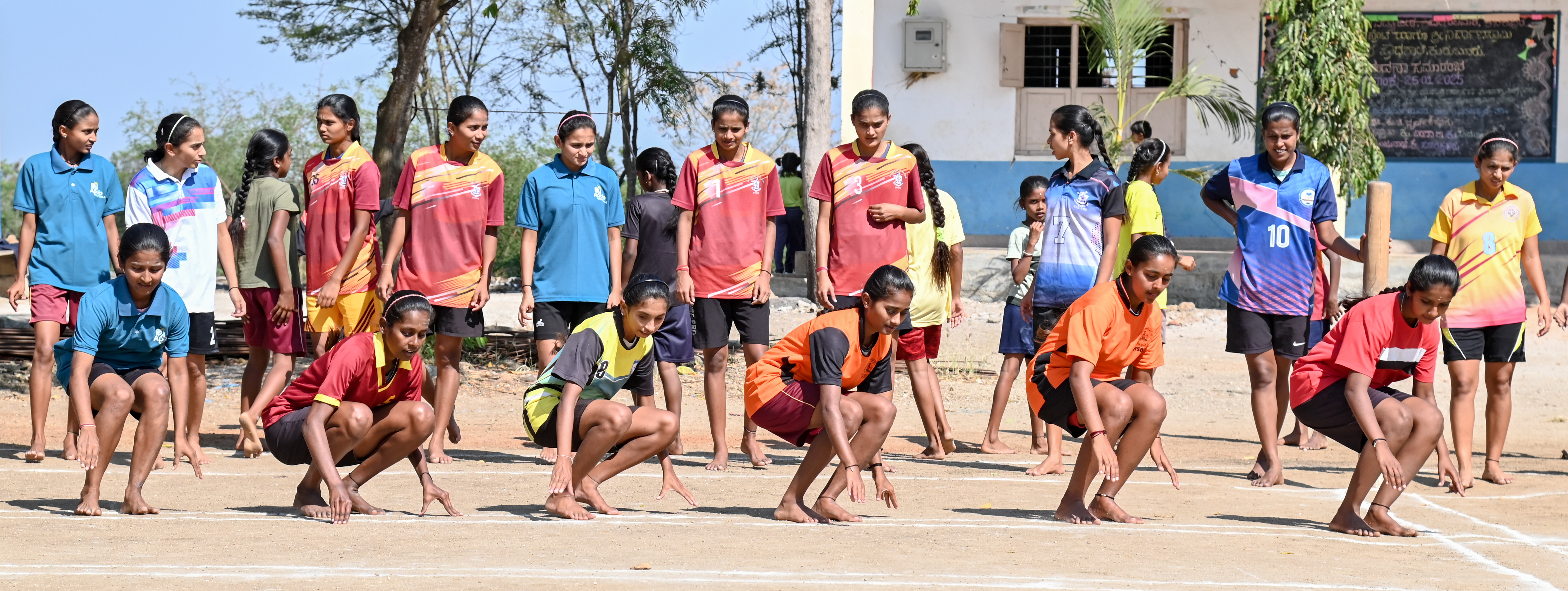 Kho kho players practising in Kuruburu village T Narasipura taluk Mysuru. 