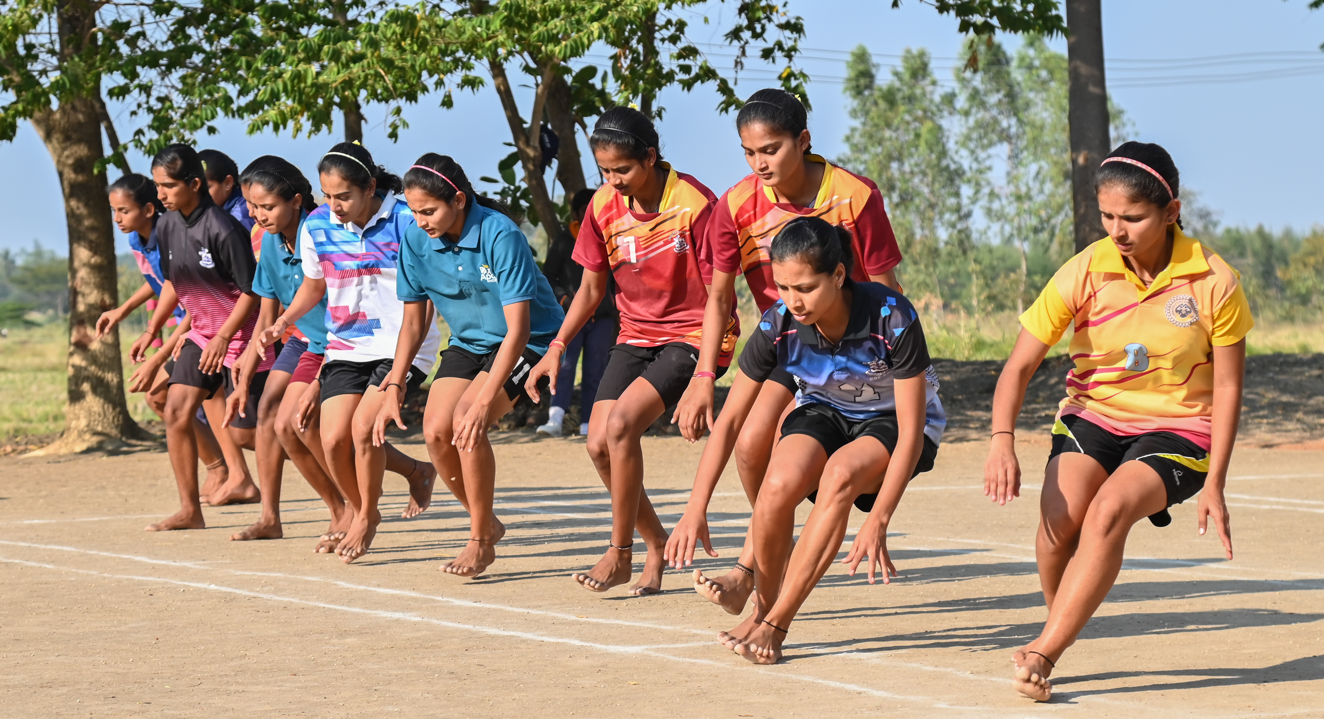 Kho kho players practising in Kuruburu village T Narasipura taluk Mysuru. 
