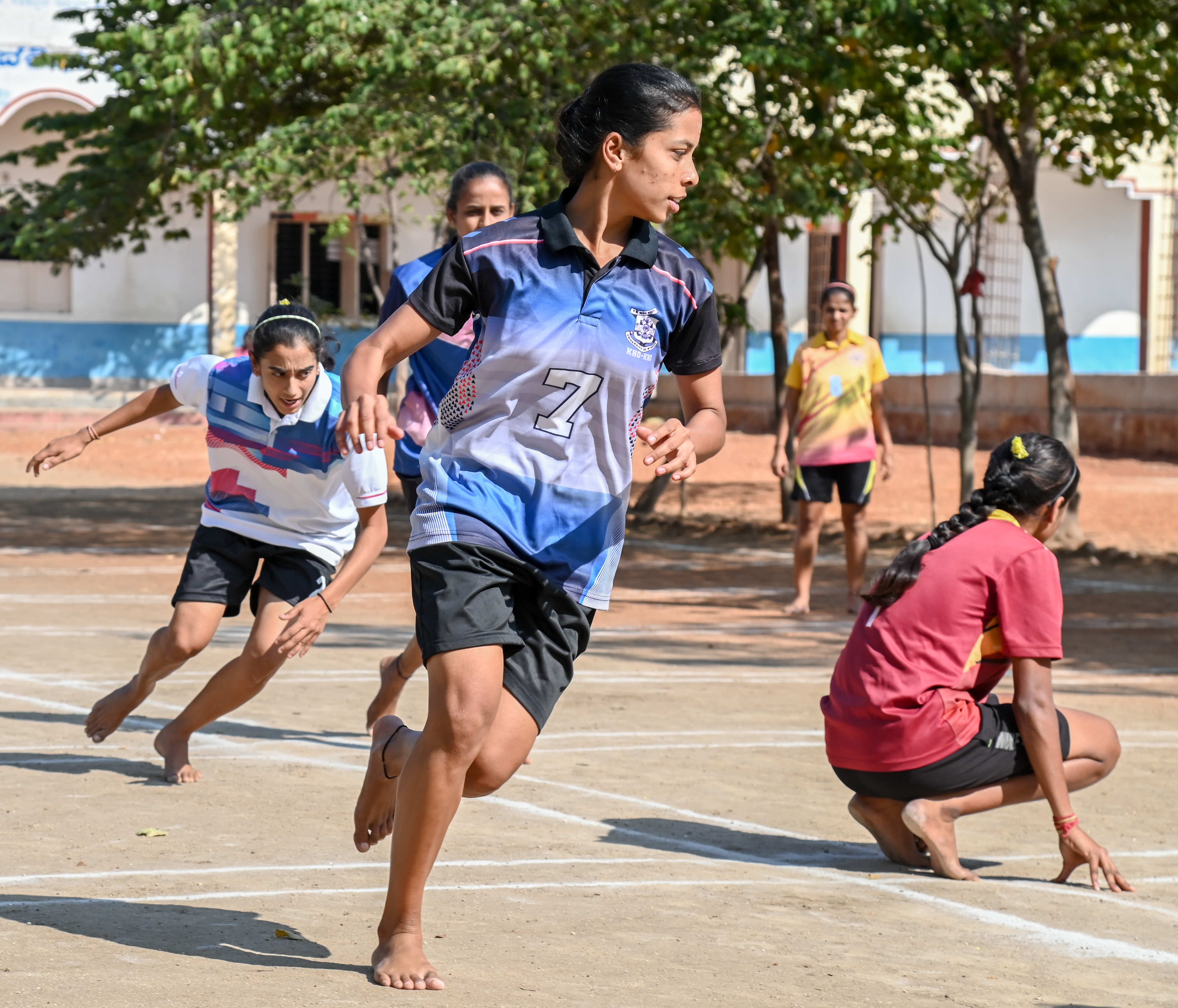 Kho kho players practising in Kuruburu village T Narasipura taluk Mysuru. 