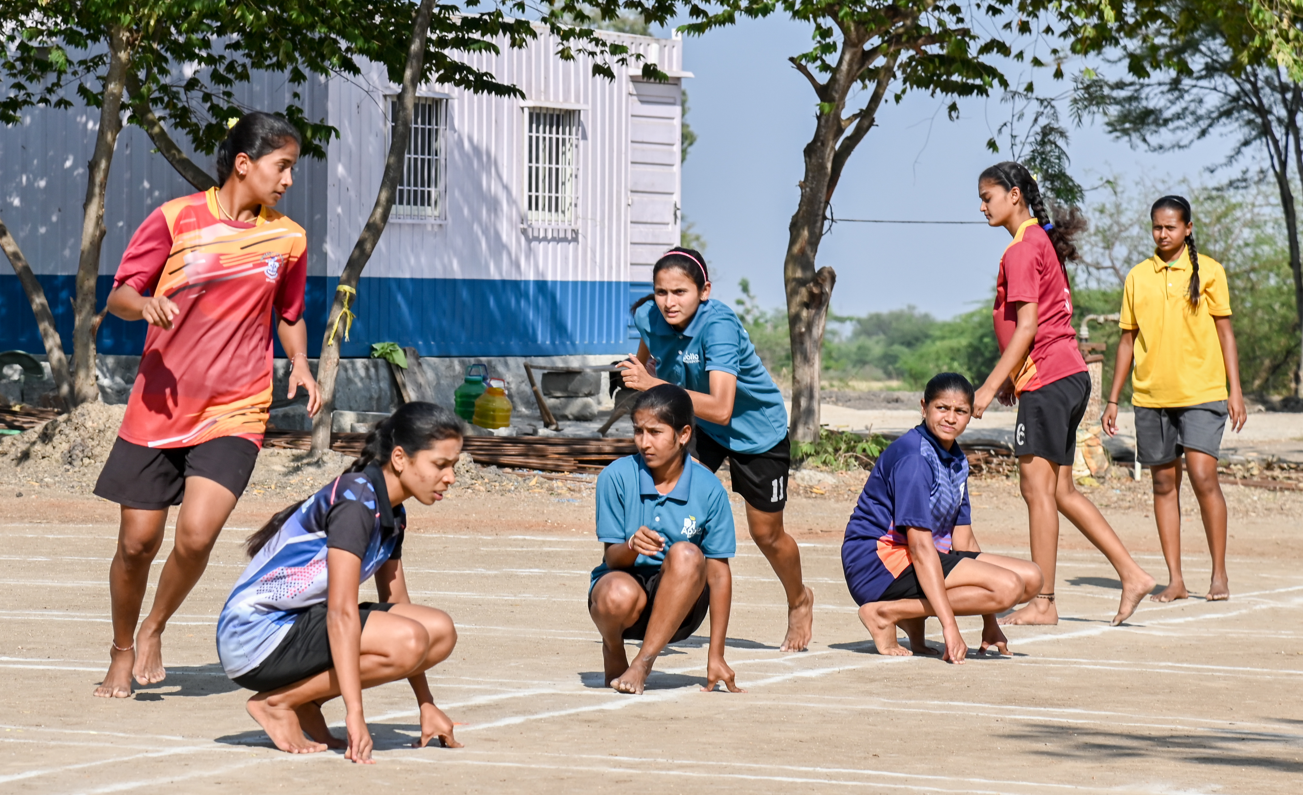 Kho kho players practising in Kuruburu village T Narasipura taluk Mysuru. 