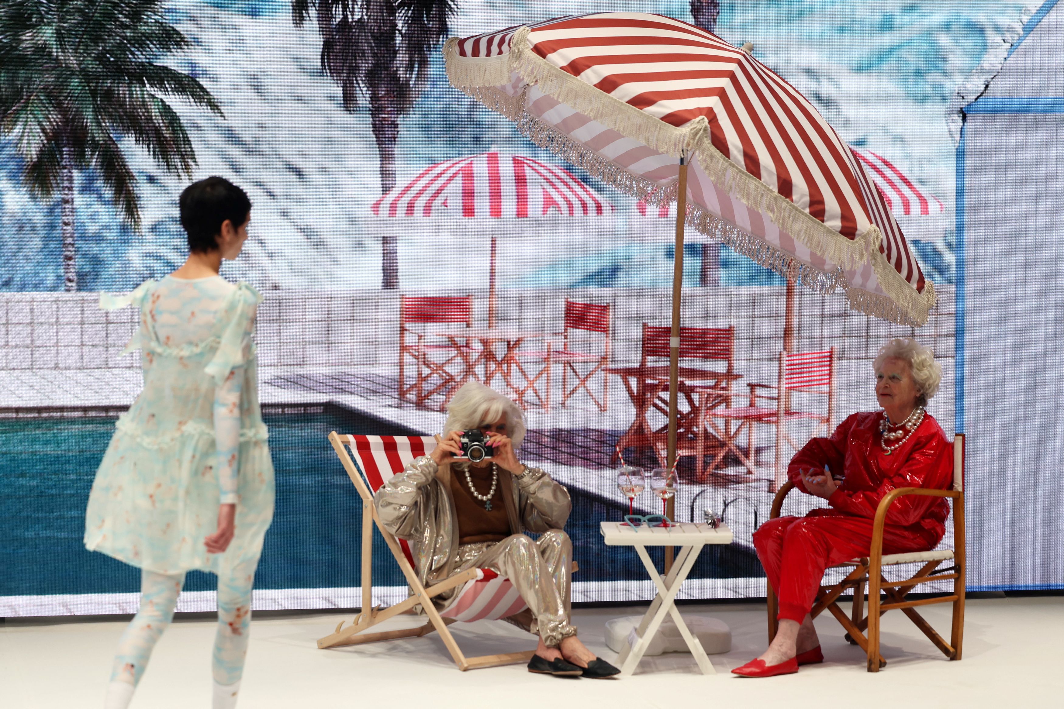 Models present creations from the Fiorucci Fall/Winter 2025 collection during Fashion Week in Milan.