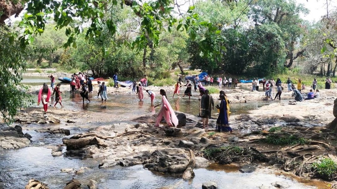 Tourists  having fun time at Dubare on Tuesday, at River Cauvery in Dubare. 