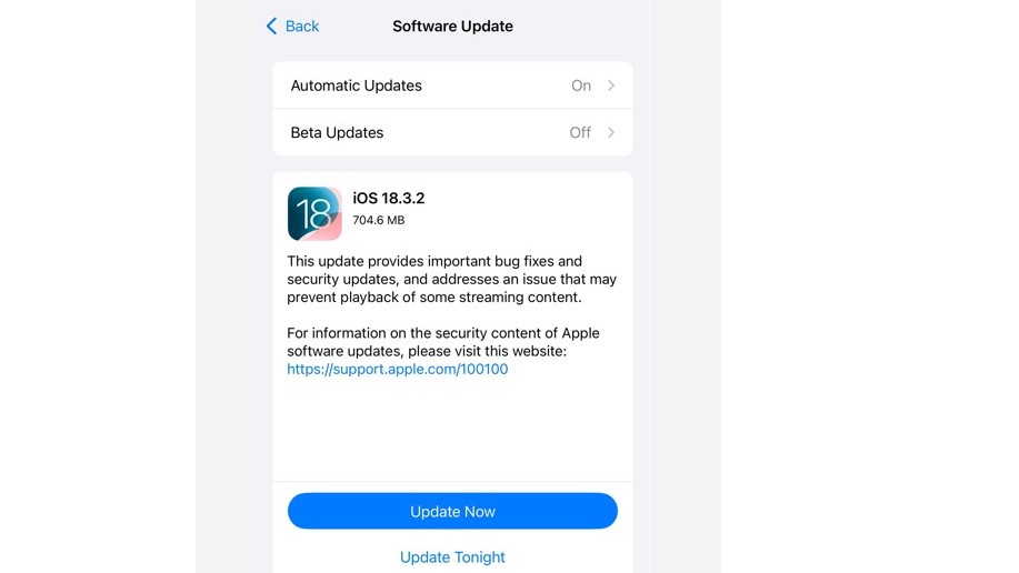 Apple iOS 18.3.2 update.