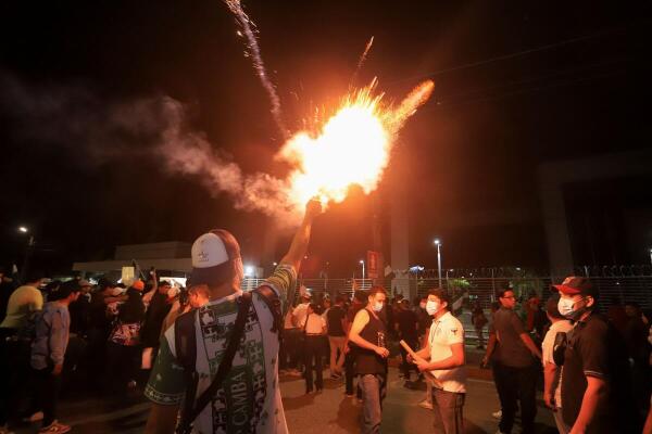 People throw garbage in protest against the severe crisis due to fuel shortage in Santa Cruz.