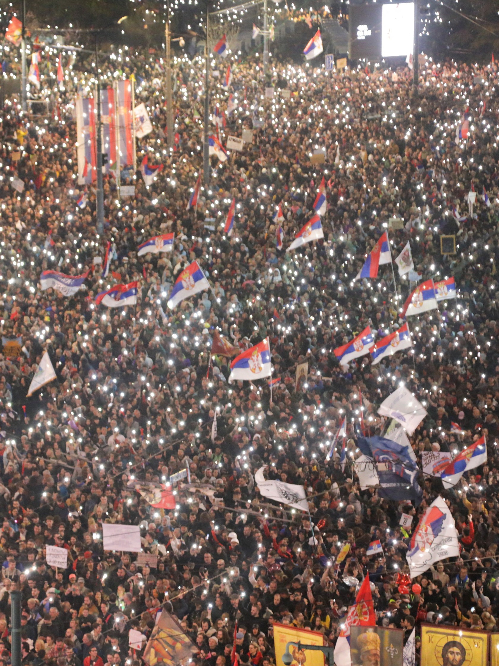Protestors stretched for nearly 2 kilometers, with people filling the streets in and around  parliament and the capital's main pedestrian square.
