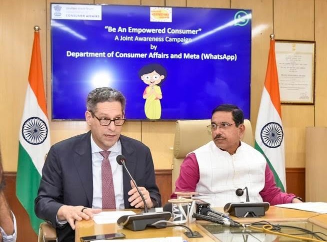 Left to Right - Joel Kaplan, Chief Global Affairs Officer, Meta and Prahlad Joshi, Minister for Consumer Affairs.