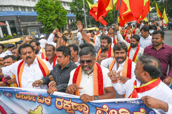 Activists held a rally in Karnataka Bandh call by pro-Kannada organisations in Bengaluru.