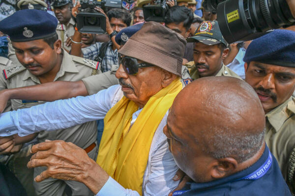 Kannada activist Vatal Nagaraj being detained by police due to Karnataka Bandh call by pro-Kannada organisations near Town Hall in Bengaluru. 