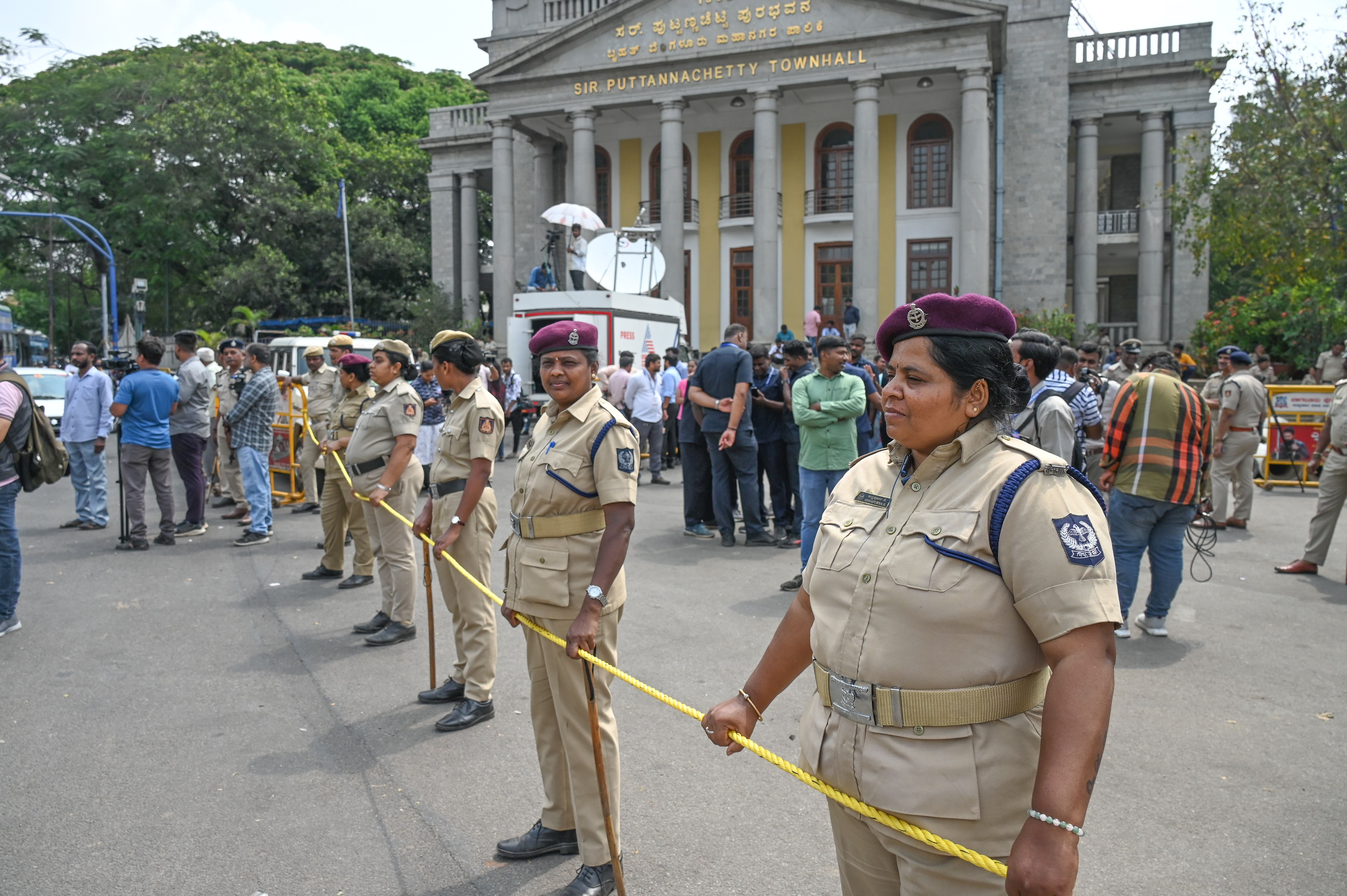 Police security was heightened in front of Town Hall. 
