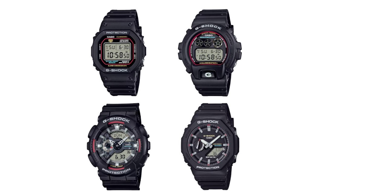 G-SHOCK GA-2100RL-1ADR, G-SHOCK GA-110RL-1ADR, G-SHOCK DW-5600RL-1DR, and G-SHOCK DW-6900RL-1DR.