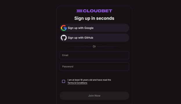 Cloudbet registration form