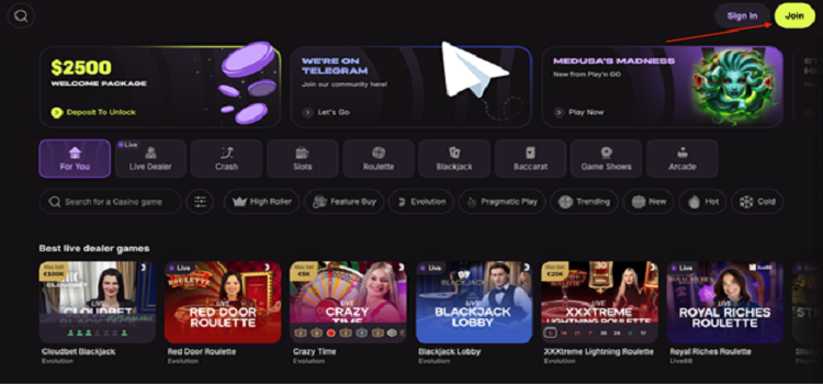 Signing up for Cloudbet